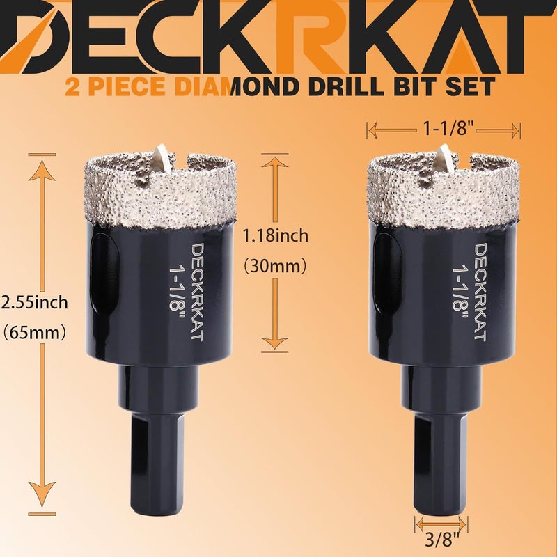DECKRKAT 1-1/8 Inch Diamond Hole-Saw Bits with Pilot Drill Bit - 2pc 1-1/8" Diamond Tipped Tile Hole Saws with Guiding Bit Accurate Drilling for Porcelain Tile Ceramic Pottery Granite Stone Glass Bottles 28mm - Image 2